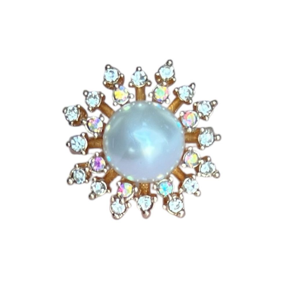 Elegant Faux Pearl Crystal Sunburst Gold Tone Ring